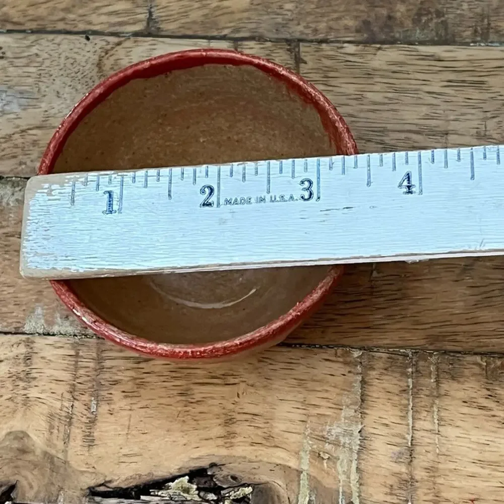 Small Stoneware Bowl Spout 3.25 in Orange Red Drip Glaze Signed Sofie